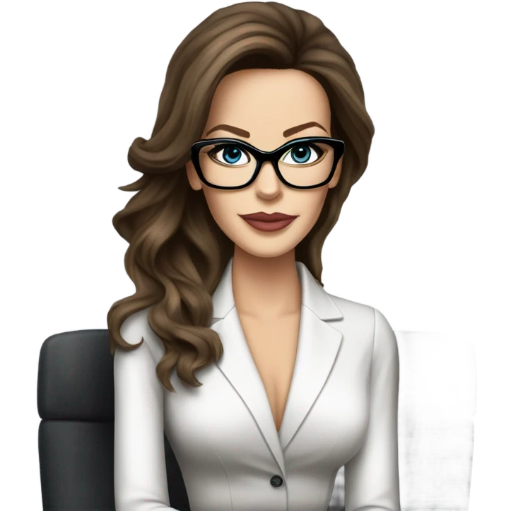 Hyper Realistic photo Kate Beckinsale blue eyes wearing glasses in a business meeting high fashion  emoji
