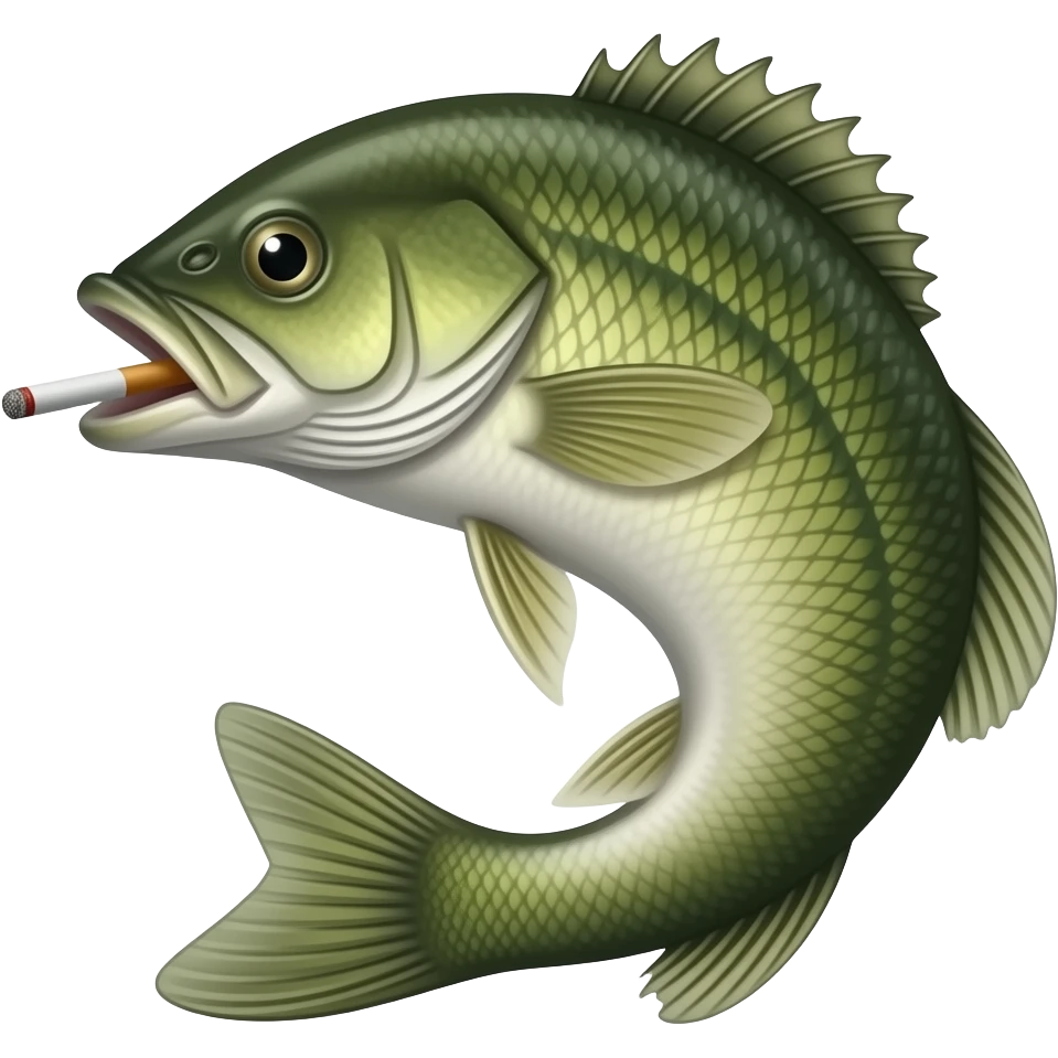 A bass fish with a cigarette in its mouth emoji