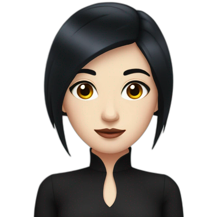 pale woman, long straight black hair, wearing dark night dress, eyes are red emoji