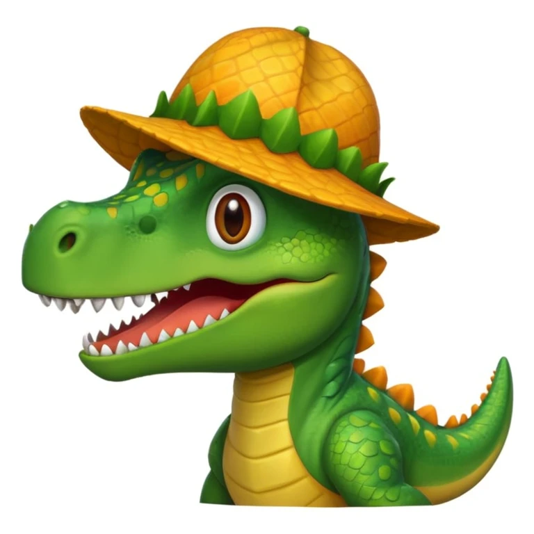 Dinosaur wearing a mango hat emoji