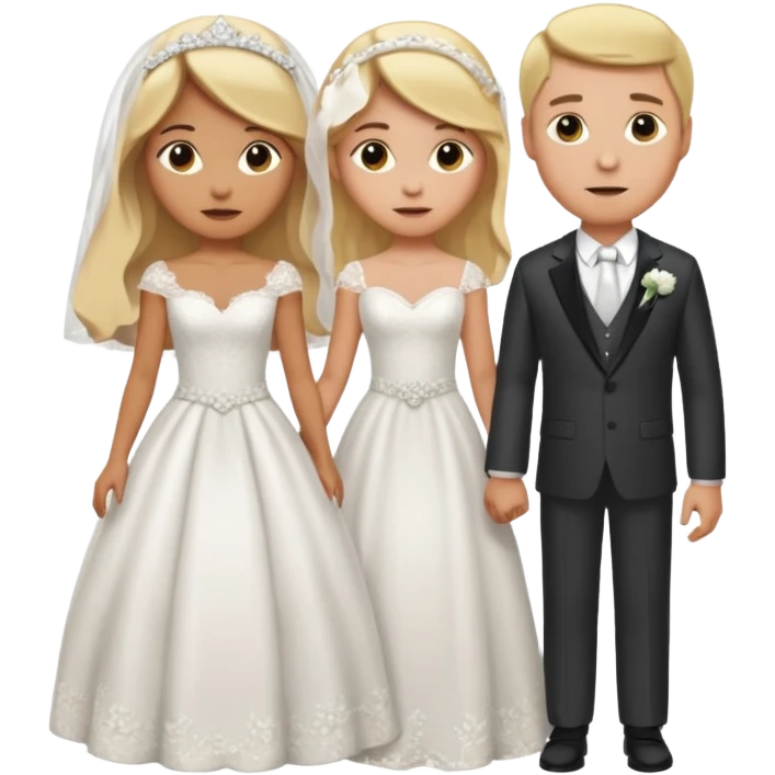 Blonde girl with light brown skin in wedding dress with white men next too her with a suit on emoji