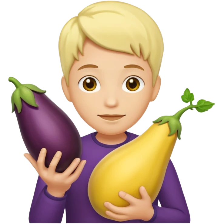 Yellow face emoji with 🍆 in hand emoji