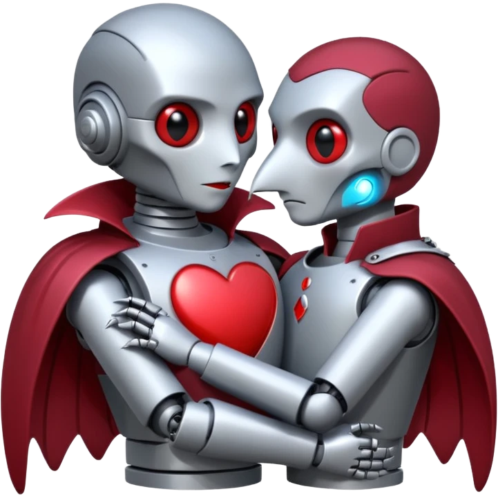 Vampire Robot who is NOT a bird with a Pigeon and they are in love emoji
