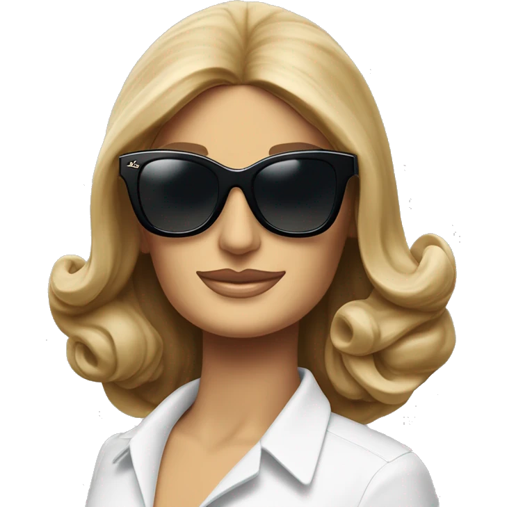Dalida avec une chemise d’été Lacoste et une grosse paire noire de lunettes de soleil Ray Ban  emoji