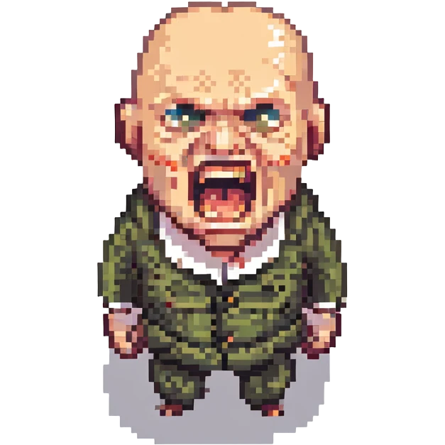 bald screaming ugly man with exaggerated expression, pixel art style emoji
