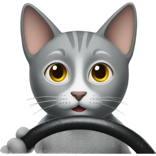 Grey cat driving a bus emoji