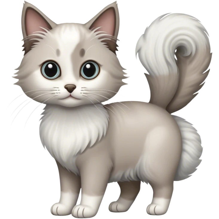 Create an iOS emoji image of a White/grey ragdoll cat with dachshund-like body emoji