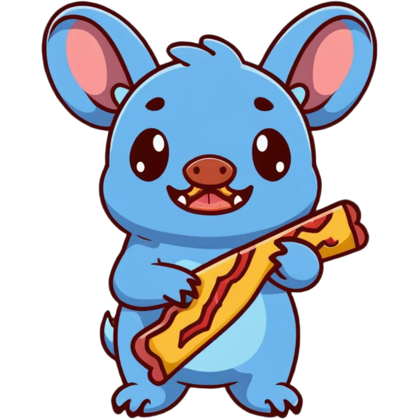 surprised Stitch holding a bacon strip emoji