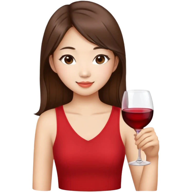 Pretty Asian girl with brown hair  21st birthday red top drinking wine  emoji