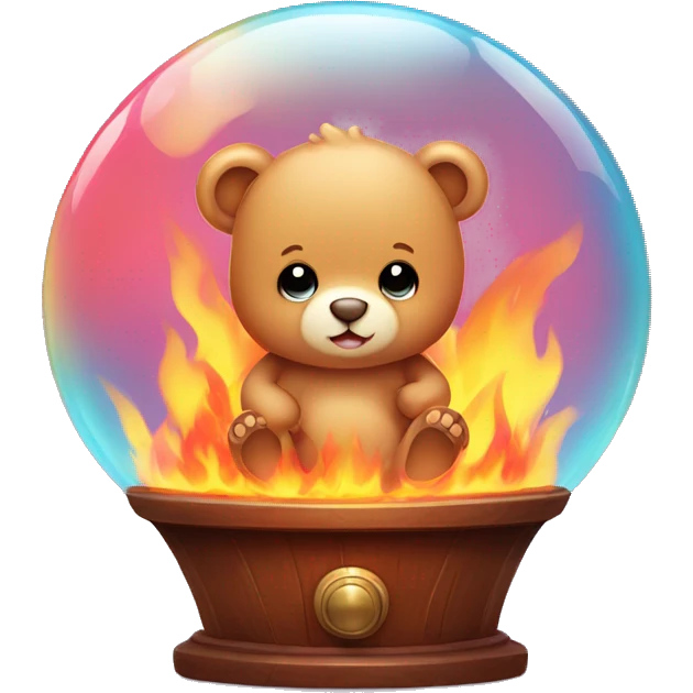Kawaii colorful baby bear in a fire globe emoji