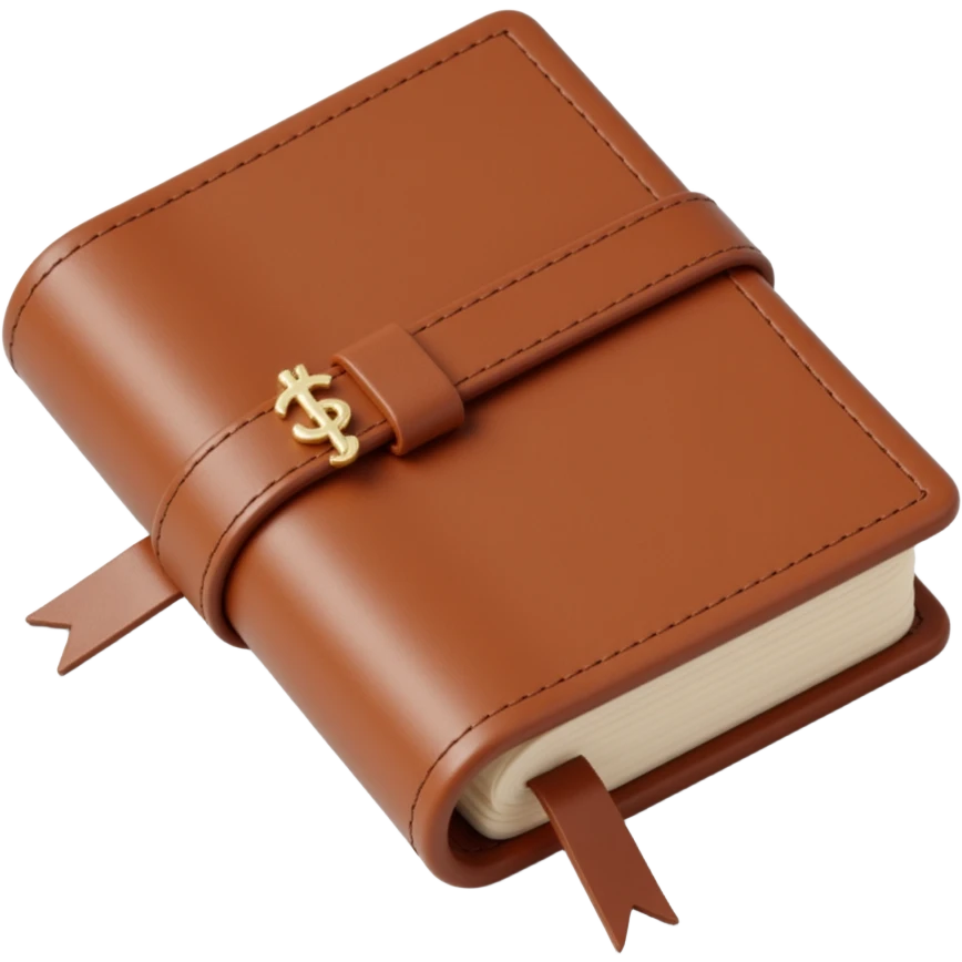 leather-textured notebook icon with stitching details and a bookmark in skeuomorphism style emoji