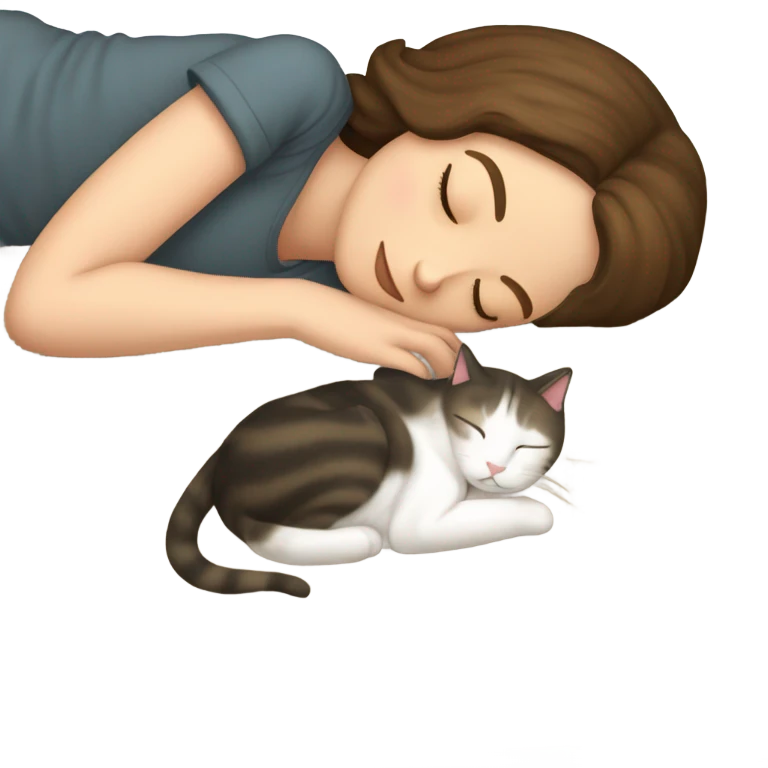 white Girl and cat sleeping emoji