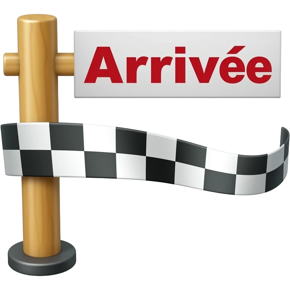 emoji ligne d'arrivée sans arrière plan, avec le poteau "Arrivée" et la ligne avec les cases noirs et blanches emoji