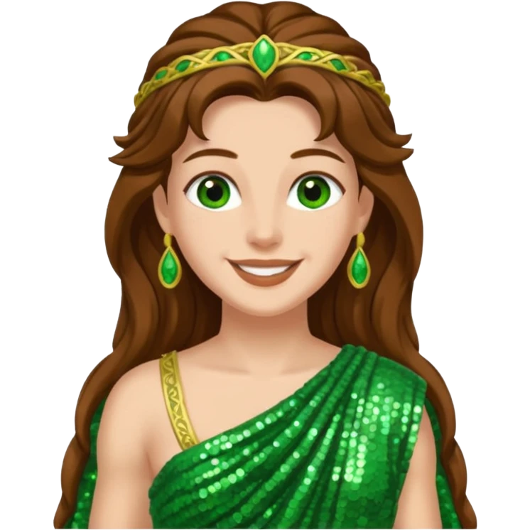 Terra, Goddess from Earth Roman Deities with long brown hair, green sequin toga emoji