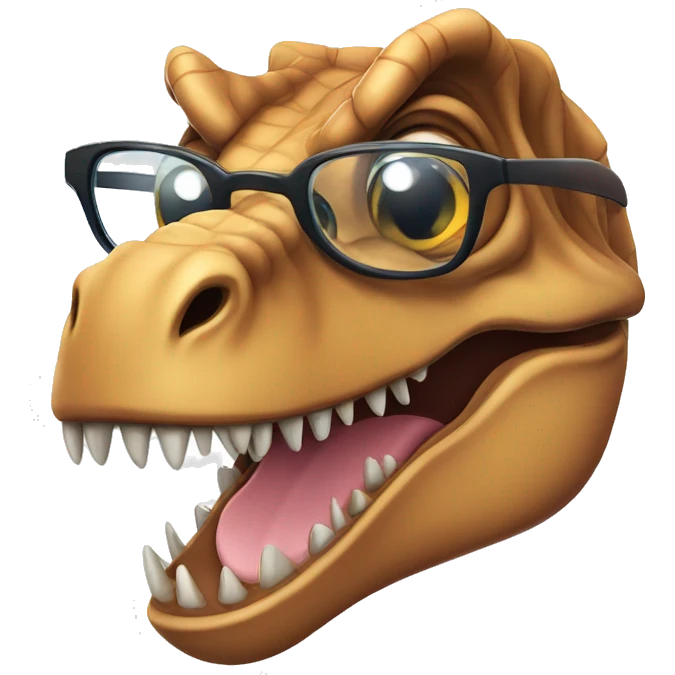 T-rex with mustache pulling down one side of glasses that winks at you emoji