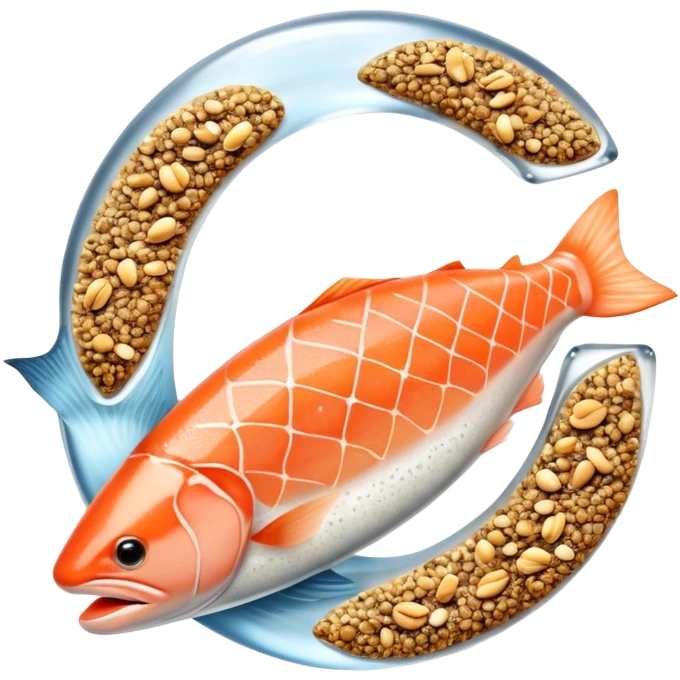 Floating arrangement of omega-3 rich foods: fresh salmon fillets, walnuts, flaxseeds, chia seeds and omega-3 capsules, all emitting a soft golden glow. The foods orbit around a central shimmering omega symbol, with gentle flowing energy connecting them. emoji