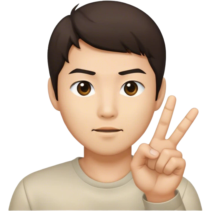 a brunette Asian man who points his fingers to the front emoji