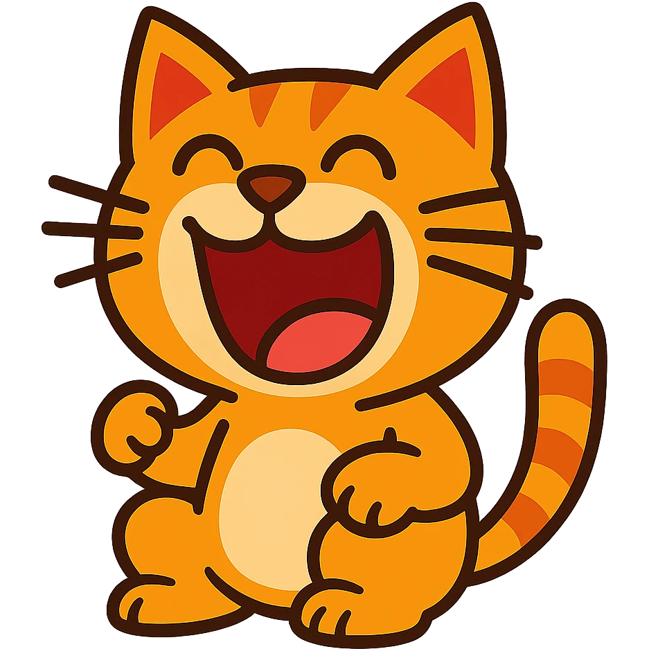 a cartoon cat with a big open-mouthed laugh, vibrant toon style emoji