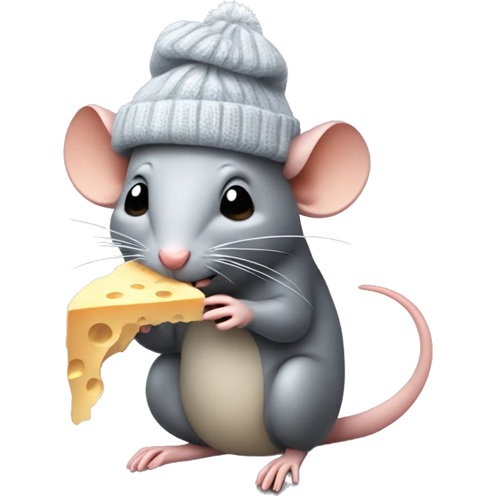 Rat eating a bug price of cheese while wearing a winter hat emoji