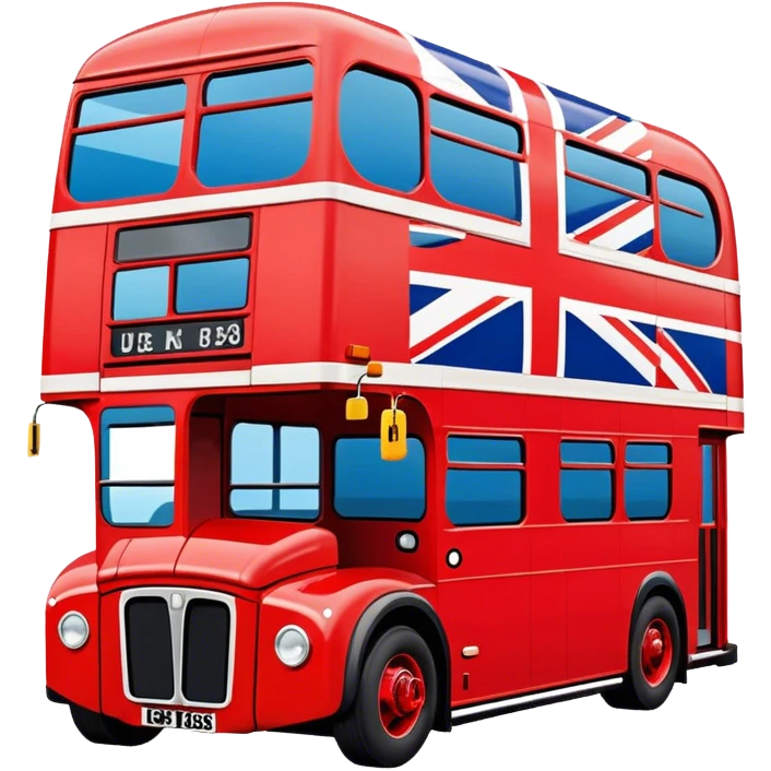Union Jack flag, double decker bus emoji