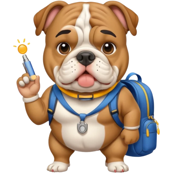 English bulldog tour guide with a whistle and backpack emoji