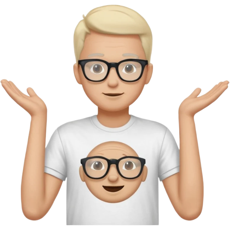 gender neutral face, chest up, graphic t-shirt, hip glasses, minimal style, friendly expression emoji