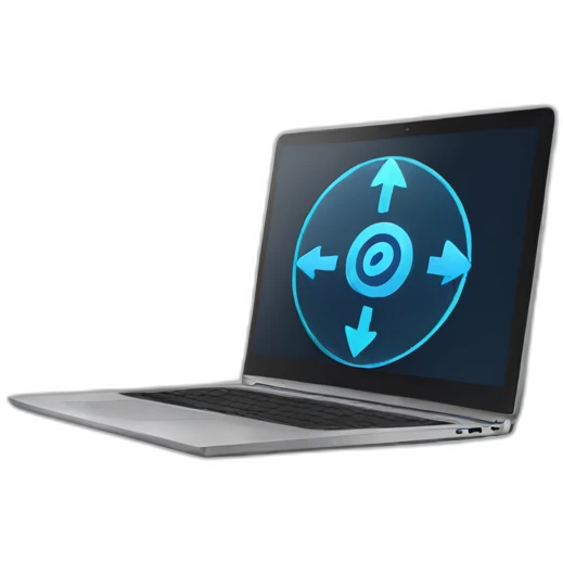laptop with a circle on screen with rotating arrows emoji
