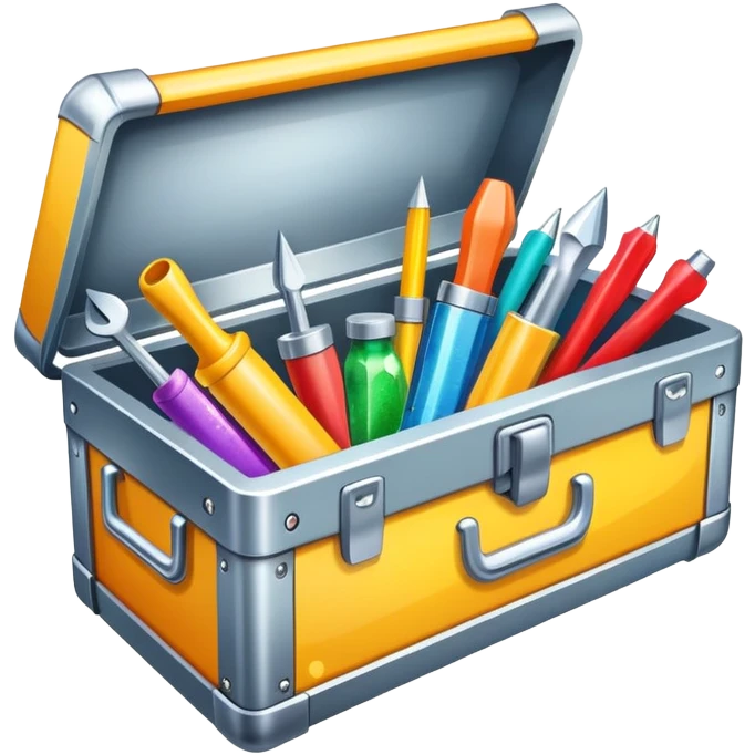 Toolbox with colorful stickers and sparkles emoji