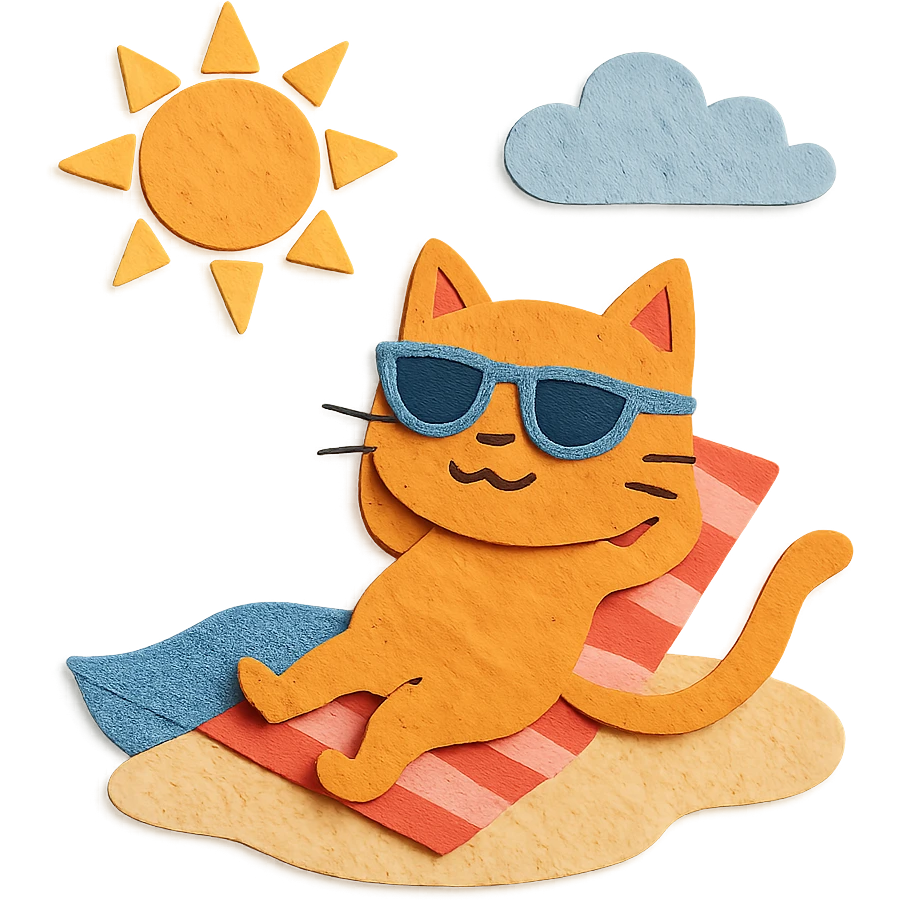 cat on a beach, paper craft style emoji