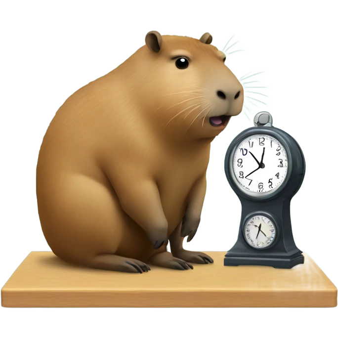 Worried capybara checking clock emoji