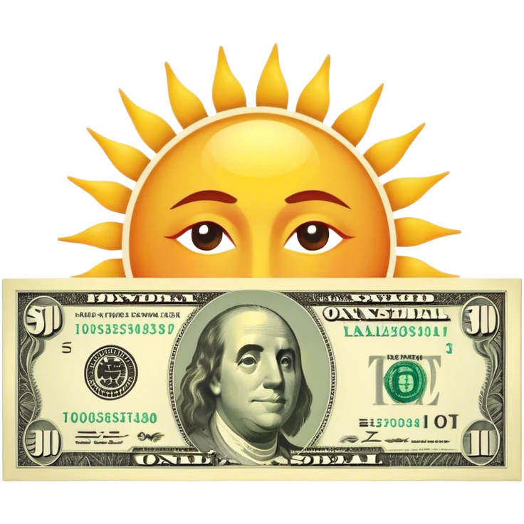 Sun setting with a dollar bill emoji