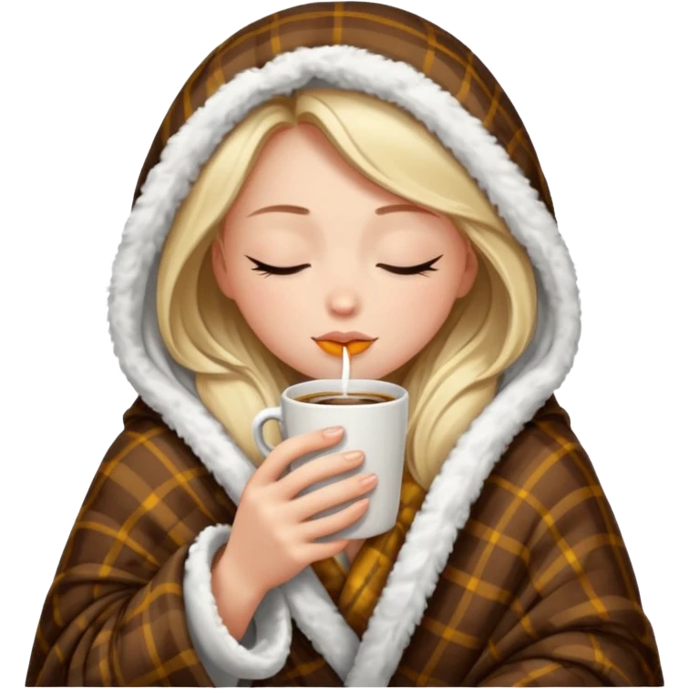 girl inside a blanket sipping coffee eyes closed emoji