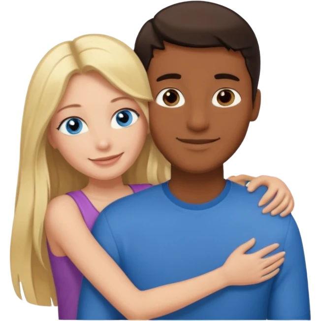 blonde hair blue eyes woman embracing a taller man who has brown skin and dark hair more like the first one make the man taller and the woman have long hair and both smiling emoji