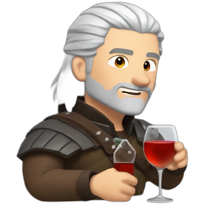 Geralt of Rivia drunk with a bottle wine  emoji