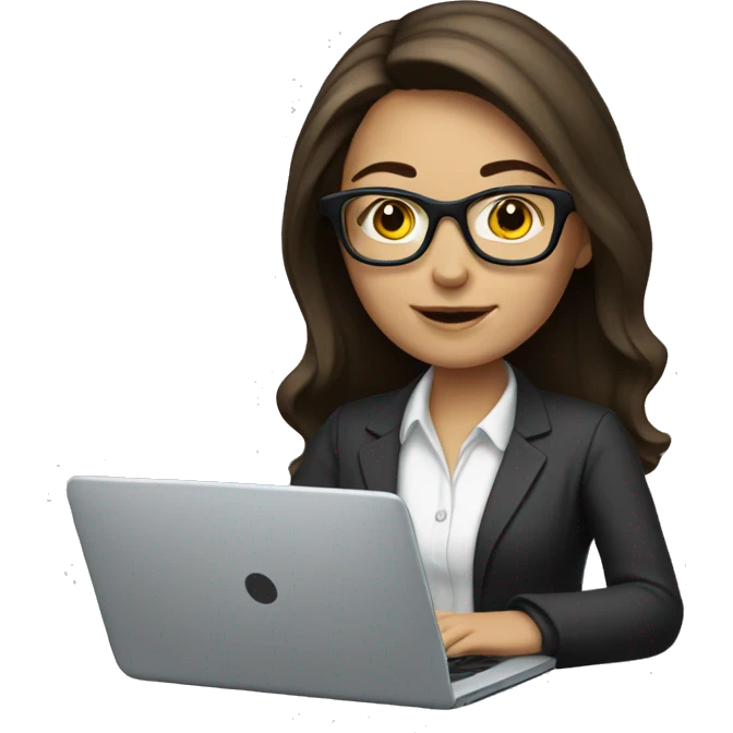 White female Brunette wearing glasses typing on laptop emoji