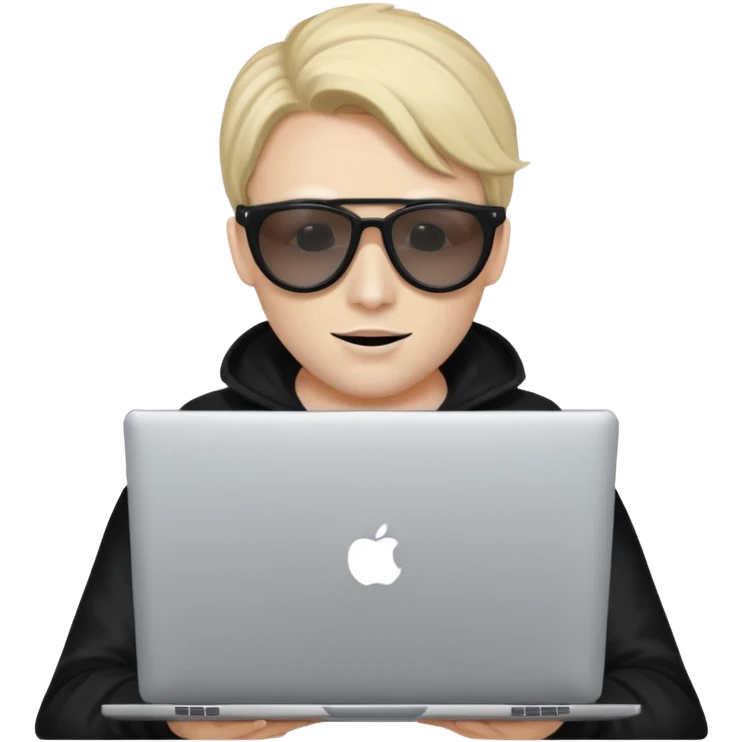 hacker emoji with sunglasses and mask holding a laptop emoji