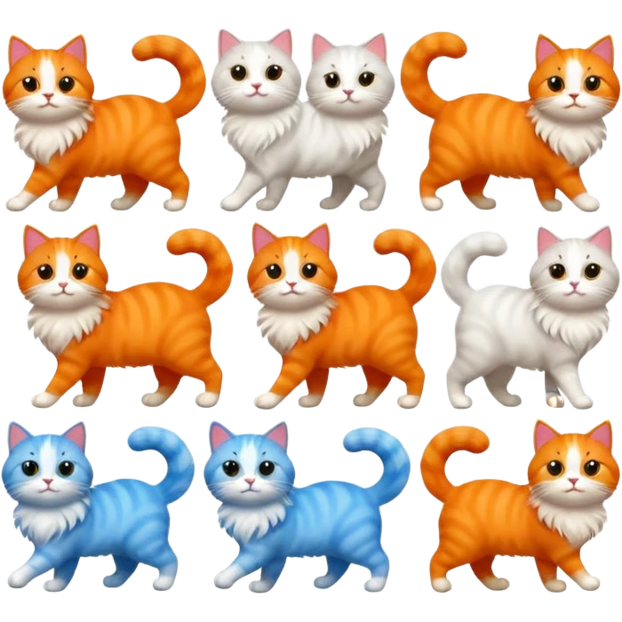 6 different colour cats only 1 orange emoji