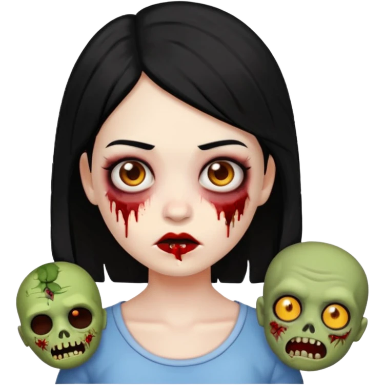franjinha, zombie, emoji, menina, cabelo preto emoji