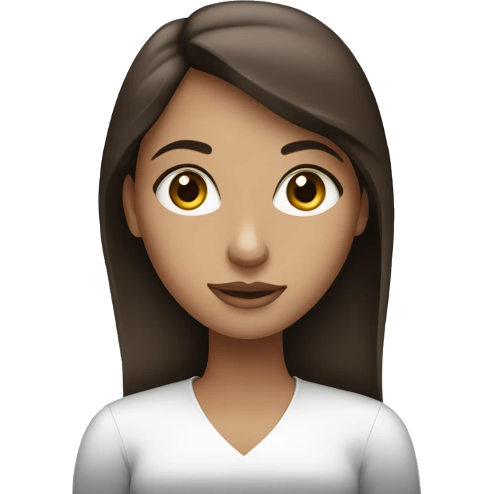 A brunette girl, blue eyes, works on a MacBook emoji