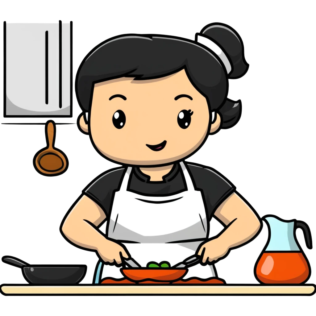 woman in kitchen with apron cooking emoji