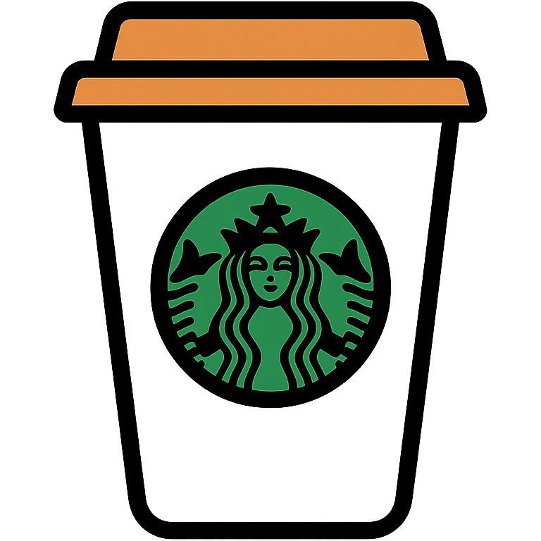 Starbucks coffee cup, white cup with green logo, simple icon emoji