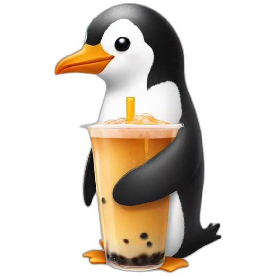Penguin with boba tea  emoji