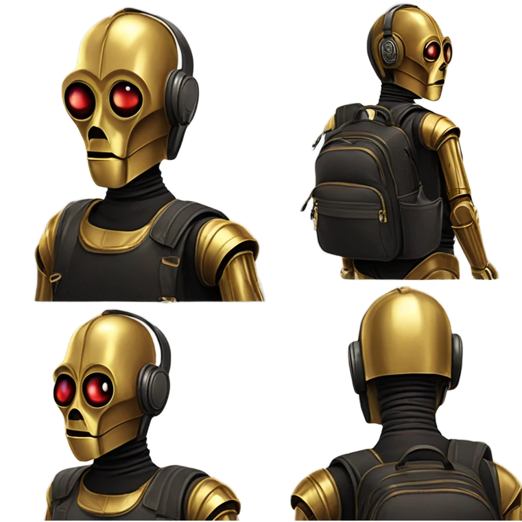  evil c3Po wearing Satan’s backpack  walking emoji