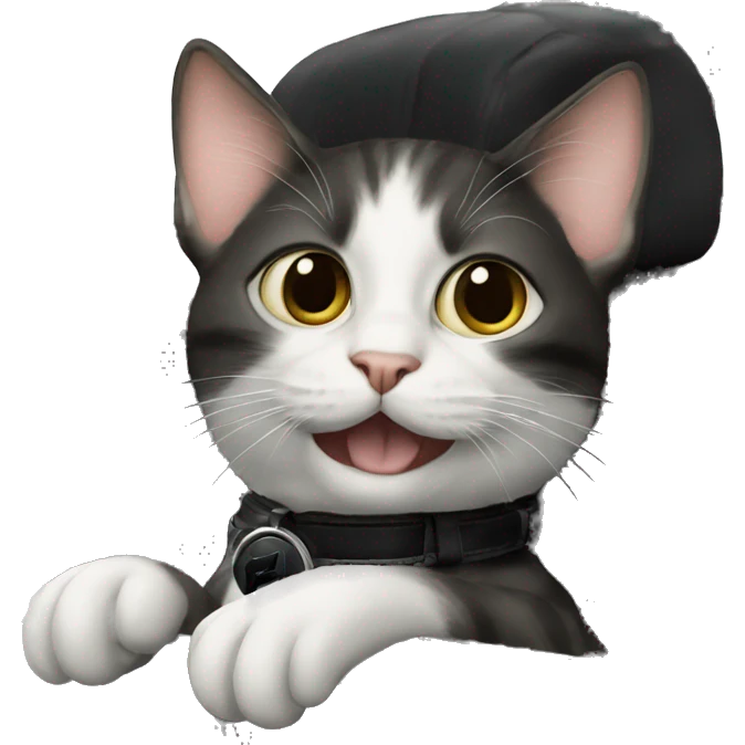 Cat in a vintage black bmw car  emoji
