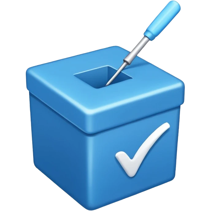 A blue box  and a white tick 1d emoji