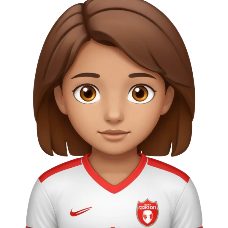 Cute girl brown hair and cute brown eyes wearing a football kit emoji