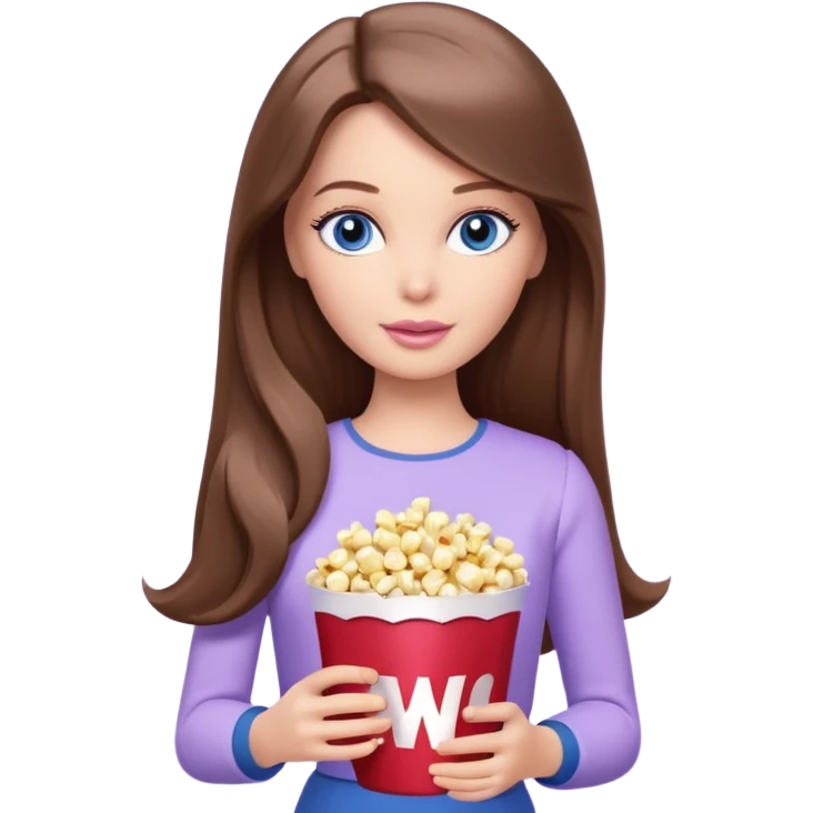 beautiful barbie girl with long brown hair, blue eyes and wearing light purple clothes watching dr who on tv emoji