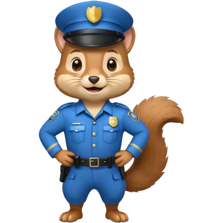 full body squirrel policeman emoji, clear police hat and badge, friendly expression, standing upright emoji