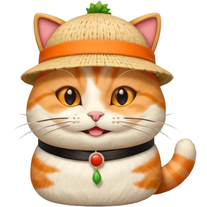 happy cat wearing a hat made only out of sushi emoji