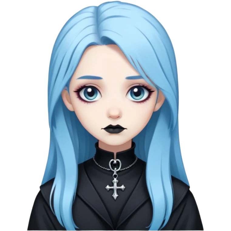 pale blue haired goth baddie, pretty, long hair emoji